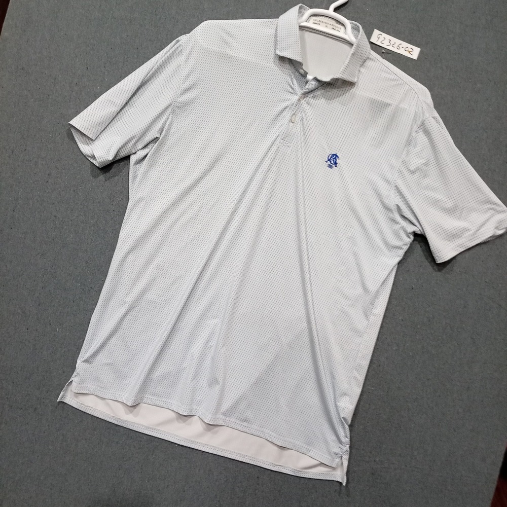 Holderness & Bourne Mens XL Tailored Fit Golf Polo Grey Blue Tee Print CGA 1892